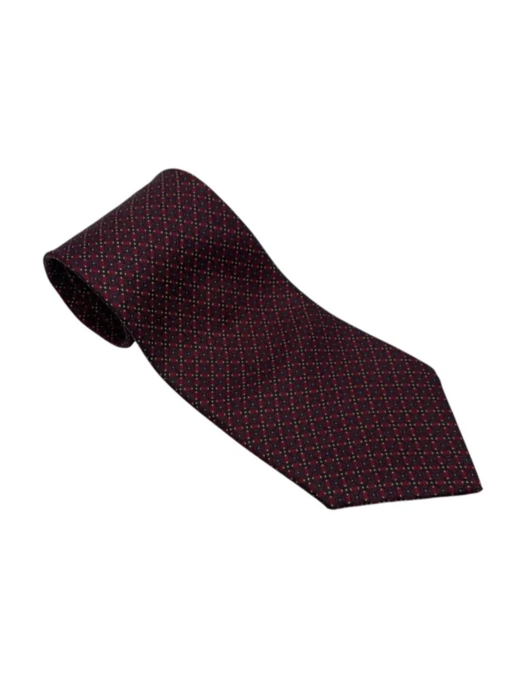 Monsieur Pierre Paris Vintage Silk Tie Dark Red Multicolour Pattern Made in Pari